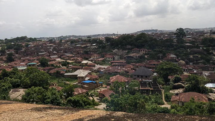 A beautiful view of Abeokuta from the top of Olumo Rock.